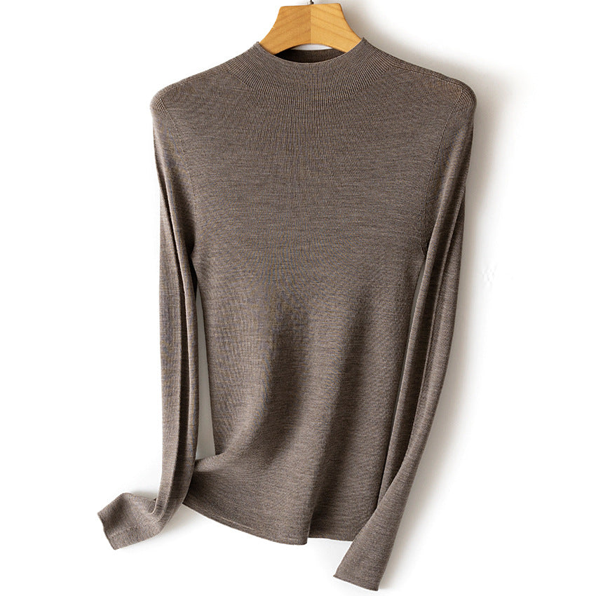 Women fine knit long sleeve with short standing collar and slim silhouette Mune Fashion