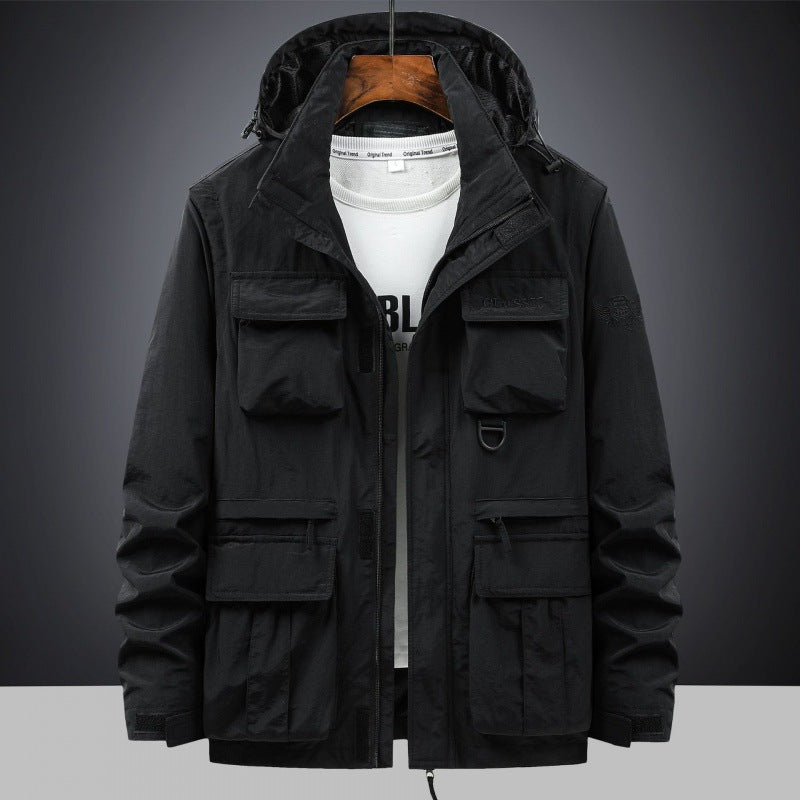 Men's Mult functional Utility Field Jacket with Hood, Multiple Pockets and Ripstop Outer Material Mune Fashion