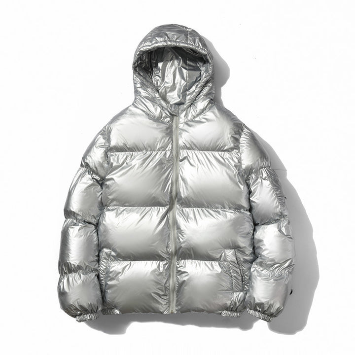 Unisex shiny padded jacket with hood, heat-insulating filling and windproof membrane Mune Fashion