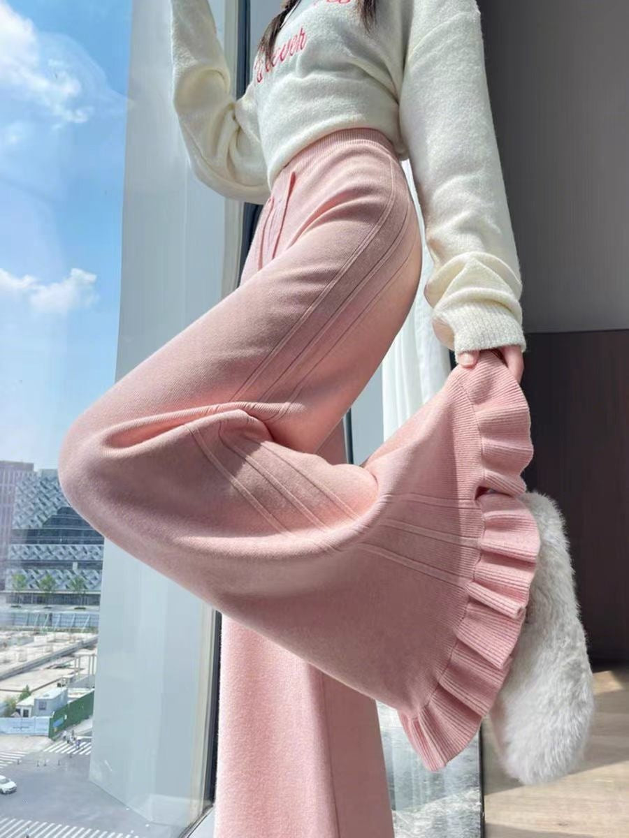 Ladies Elegant, soft lounge pants with ruffle hem Mune Fashion