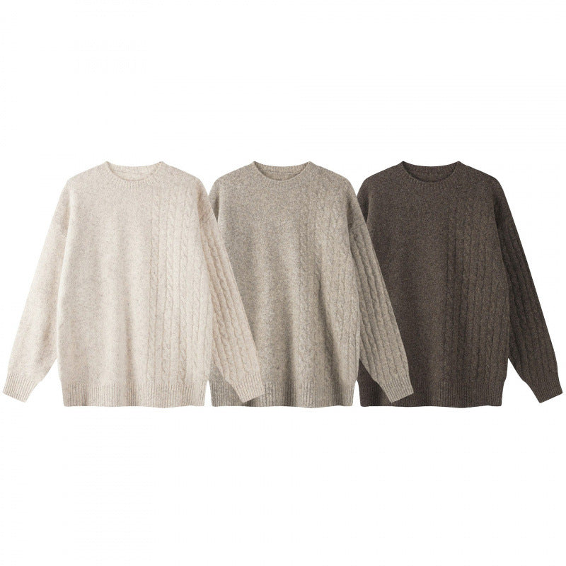 Unisex Oversize Fine-knit sweater with cable pattern detail and round neckline Mune Fashion