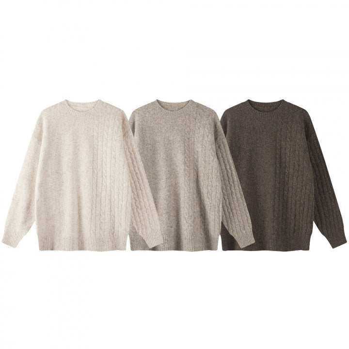 Unisex Oversize Fine-knit sweater with cable pattern detail and round neckline Mune Fashion