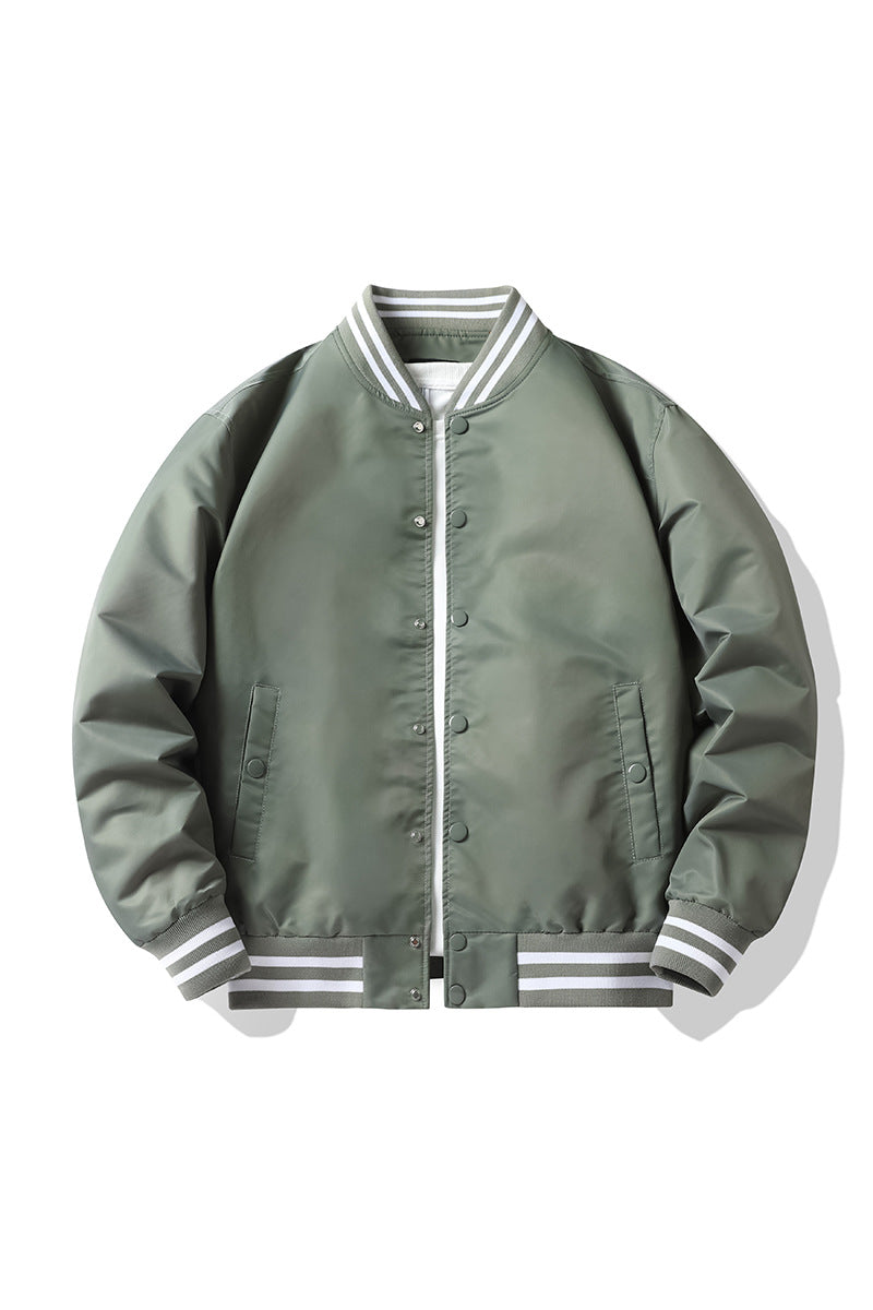 Men's  retro-striped collar varsity snap-front satin-effect bomber jacket Mune Fashion