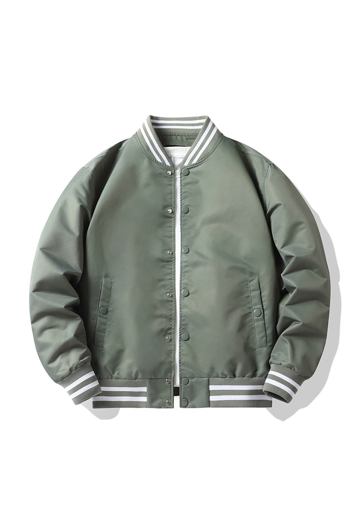 Men's  retro-striped collar varsity snap-front satin-effect bomber jacket Mune Fashion