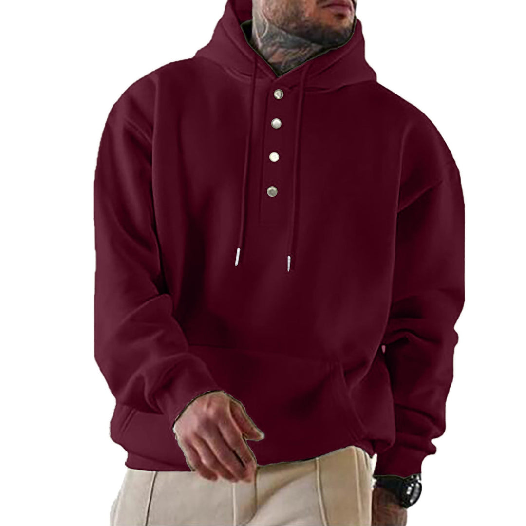 Men's Hoodie with Button Placket and Xxl Fit Mune
