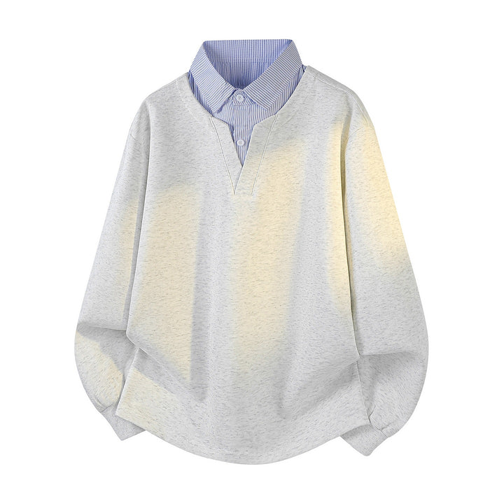 Women's oversized sweatshirt with integrated shirt collar, V-neck and rounded hem Mune Fashion