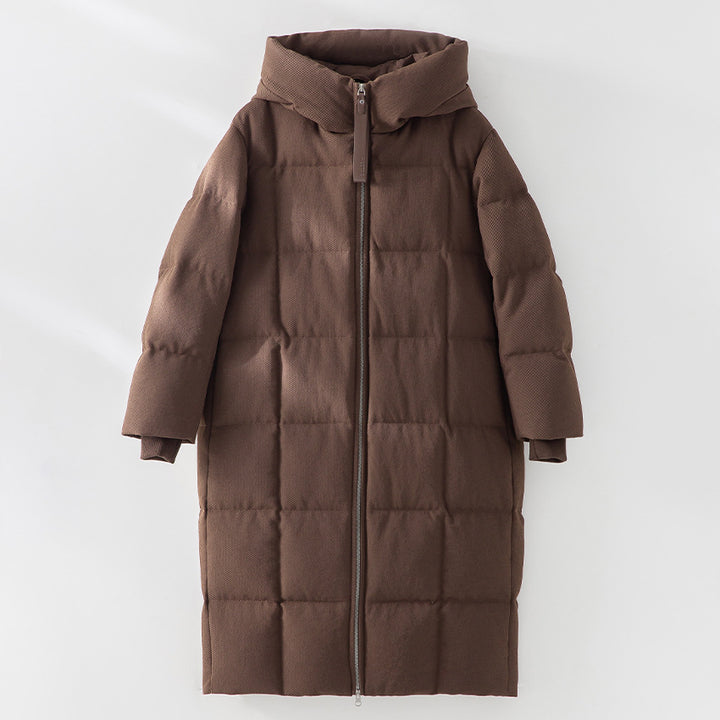 Women Long Cut Padded Stand Collar Coat with Two-Way Zipper Mune Fashion