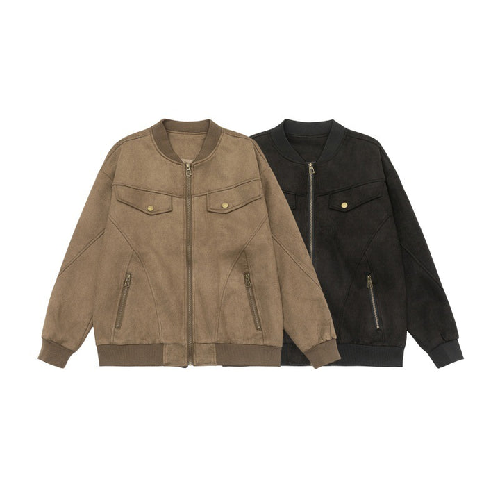 Unisex short jacket in vintage suede look with chest flaps, zip pockets and ribbed cuffs Mune Fashion