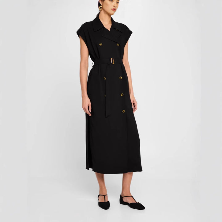 Women's Sleeveless Double-breasted Midi Dress with Trench Belt Mune Fashion