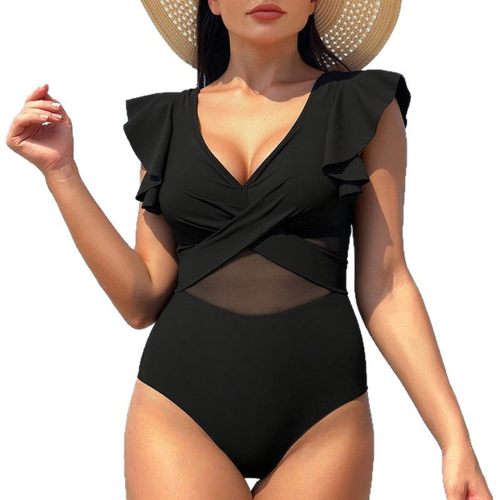 Ladies Elegant One-Piece Swimsuit with Asymmetric Ruffle Design Mune Fashion