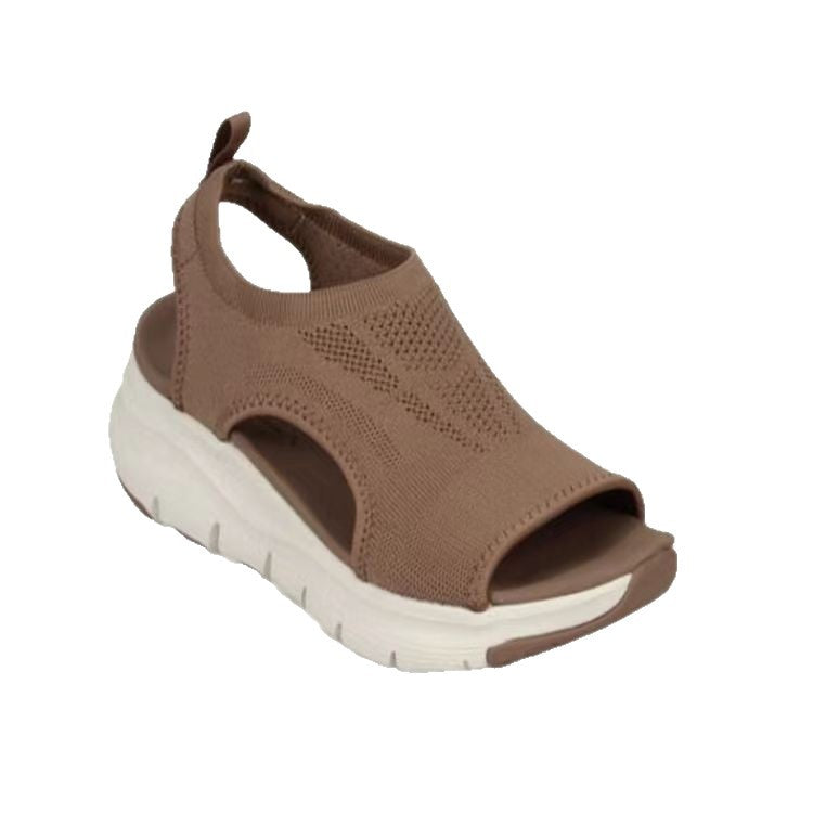 Ladies' knit sandals with platform, elastic shaft, and heel strap Mune Fashion