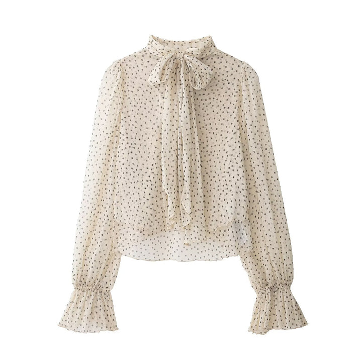 Women's Transparent Chiffon Blouse with Tie, Layered Look and Balloon Sleeves Mune Fashion