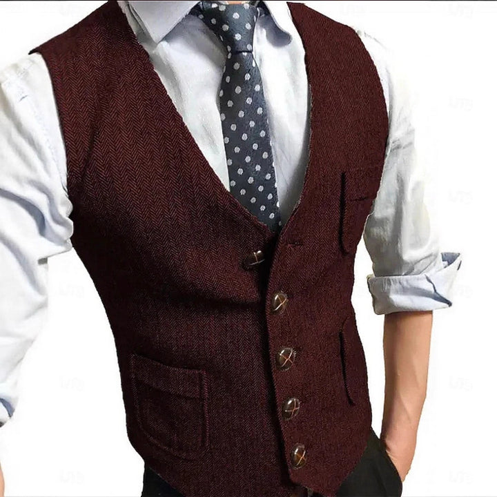 Men's Elegant Waistcoat made of Herringbone Fabric Mune Fashion