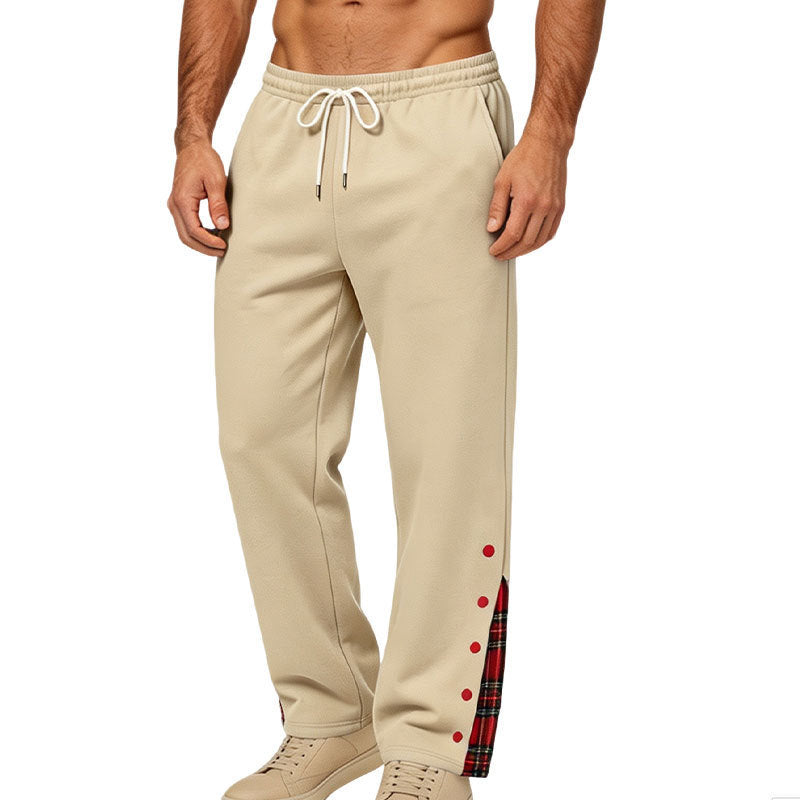 Men's wide jogging pants with check trim and snap button detail Mune Fashion