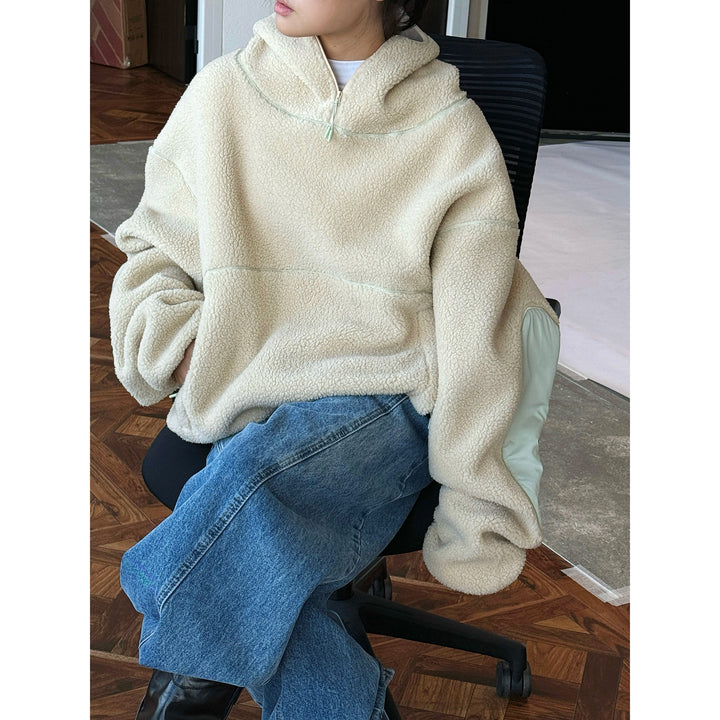 Women's Cozy Teddy Fleece Hoodie with High Hood and Kangaroo Pockets