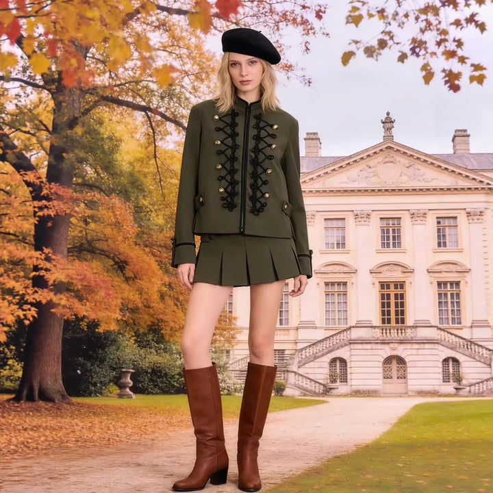 Women’s short military-style jacket with decorative cords and stand-up collar Mune Fashion
