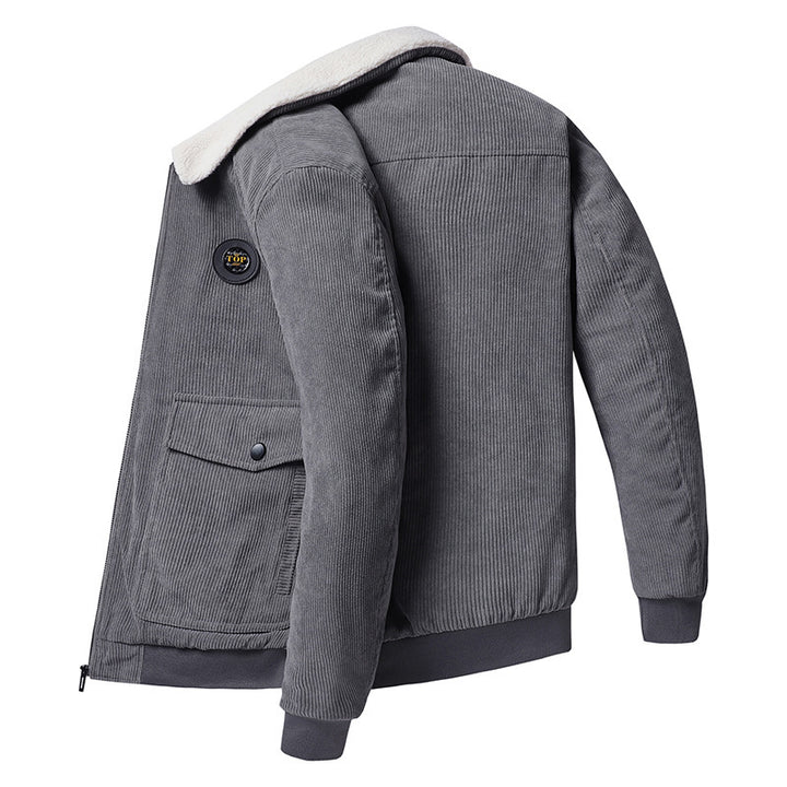 Men's Corduroy Trucker Jacket with Sherpa Collar, Zipper and Flap Pockets Mune Fashion