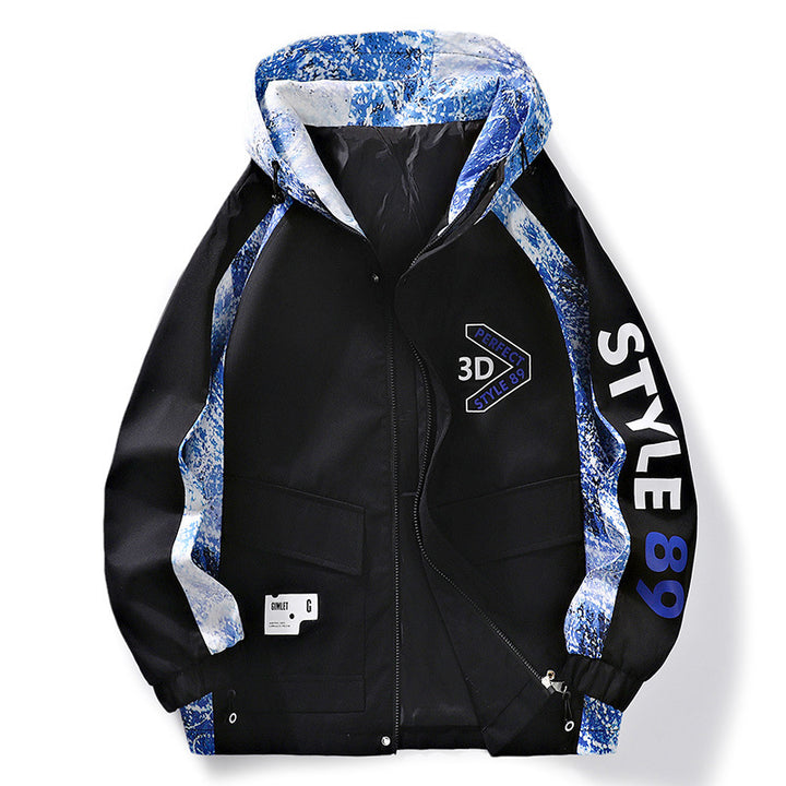 Men's Lightweight Hooded Windbreaker with Camouflage Accents & Graphic Print Mune Fashion