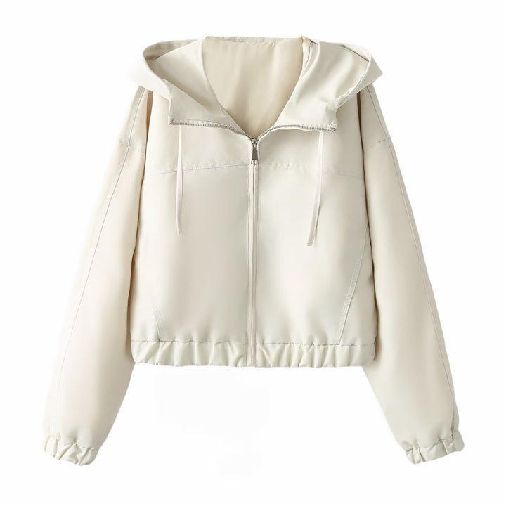 Women Short Cut Hooded Jacket with Wide Shawl Collar, Full Zip and Elastic Hem Mune Fashion