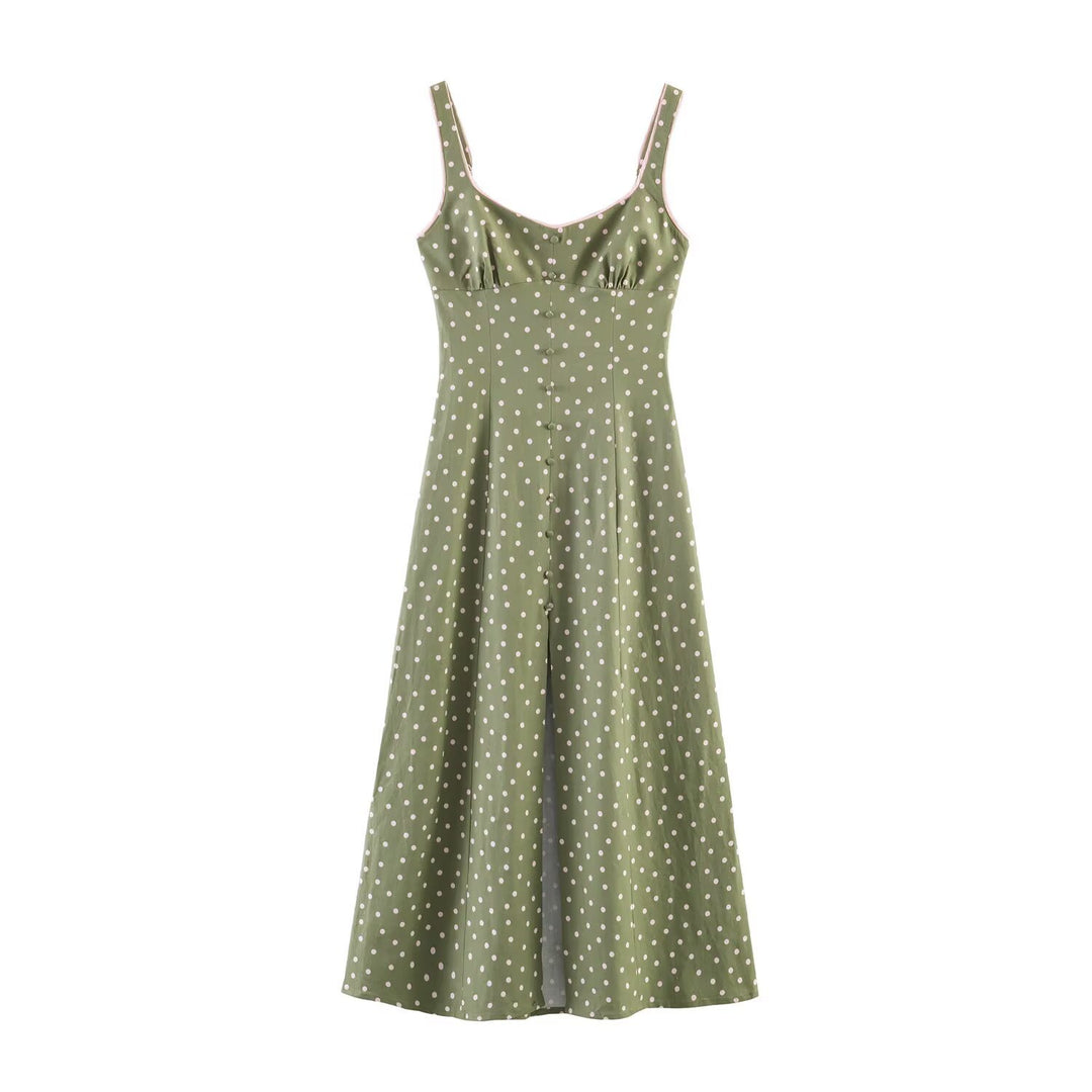 Women's vintage-inspired strap midi dress with tailored fit and continuous button placket Mune Fashion