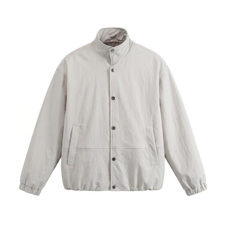 Men's short-cut minimalist boxy blouson with stand collar and press stud placket Mune Fashion