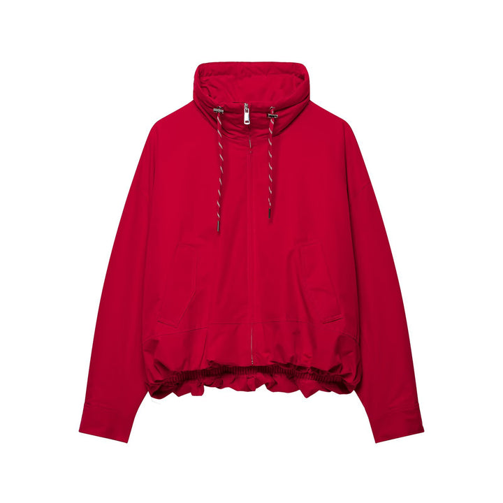 Women Short Oversize Utility Jacket with High Stand Collar, Drawstring and Elastic Hem Mune Fashion