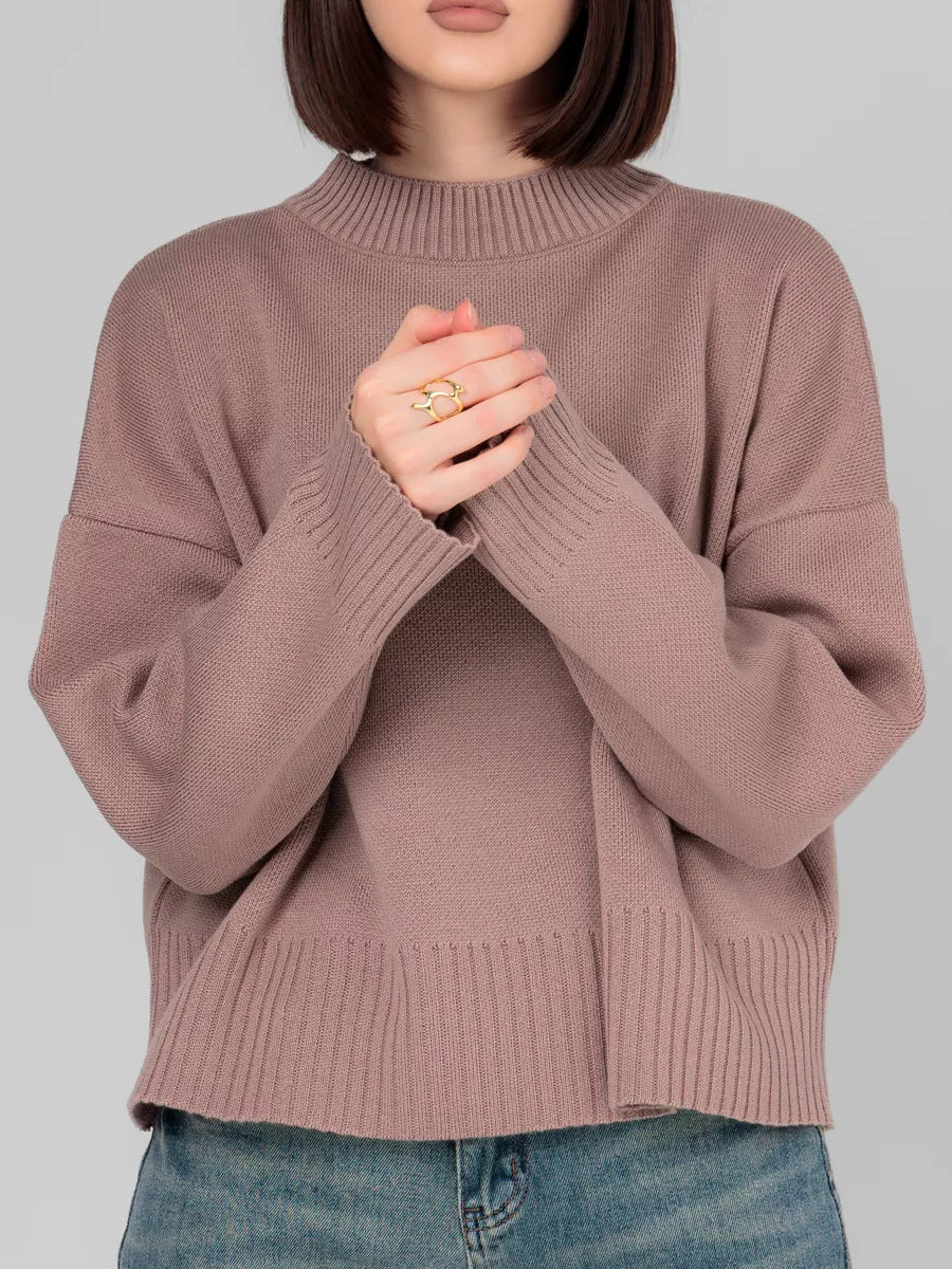 Women's Comfortable Knit Sweater with Round Neckline