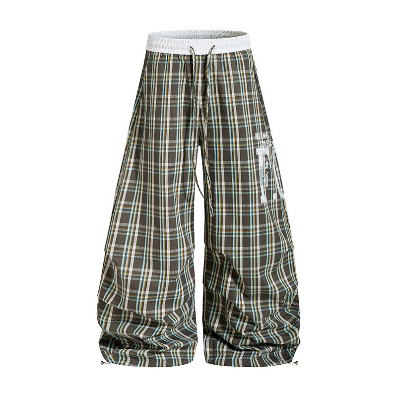 Women's Checked Culotte Palazzo Pants with Elastic Comfort Waistband and Adjustable Balloon Hem