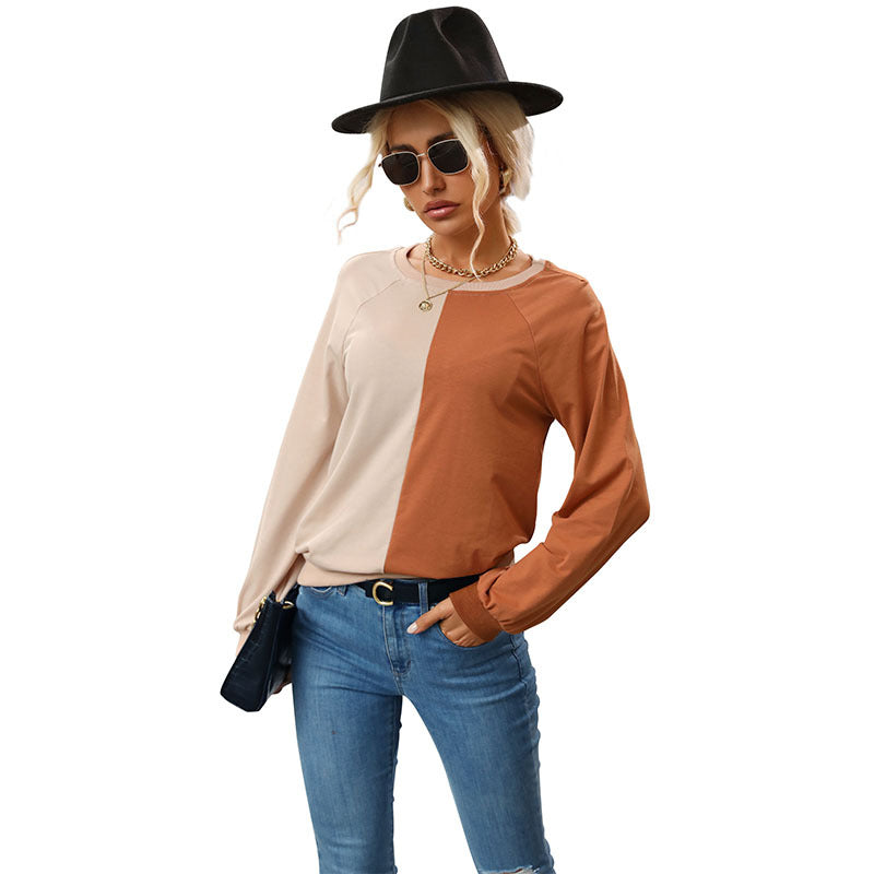 Ladies Two-Tone Fine Knit Sweater with Raglan Sleeves and Relaxed Fit Mune Fashion
