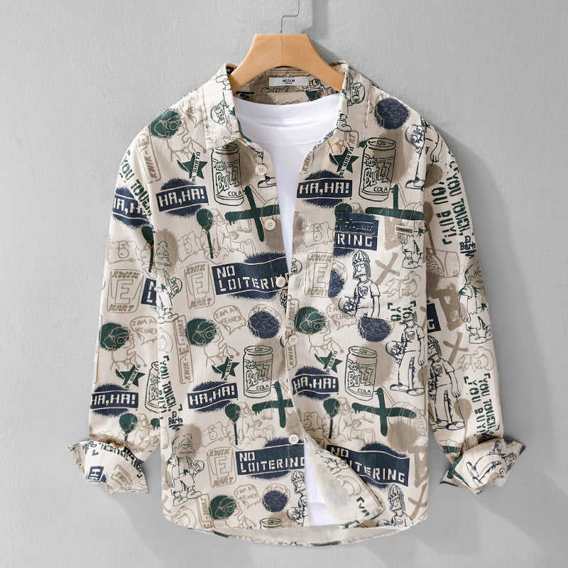 Men's Artistic Graphic Overshirt in Relaxed Layering with Allover Sketch Print and Soft-Touch Cotton Mix Mune Fashion