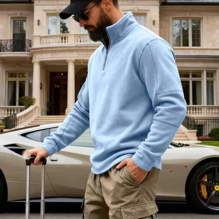 Men's half-zip fleece pullover with stand-up collar, reinforced seams and travel-optimized cut Mune Fashion