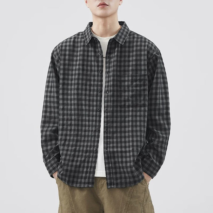 Men's Checkered Overshirt-Jacket made of Cotton Blend with Chest Pocket and Loose Fit Mune Fashion