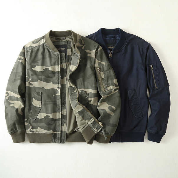 Men's Lightweight Bomber Jacket in Urban Camouflage Look with Ribbed Cuffs and Utility Pockets Mune Fashion