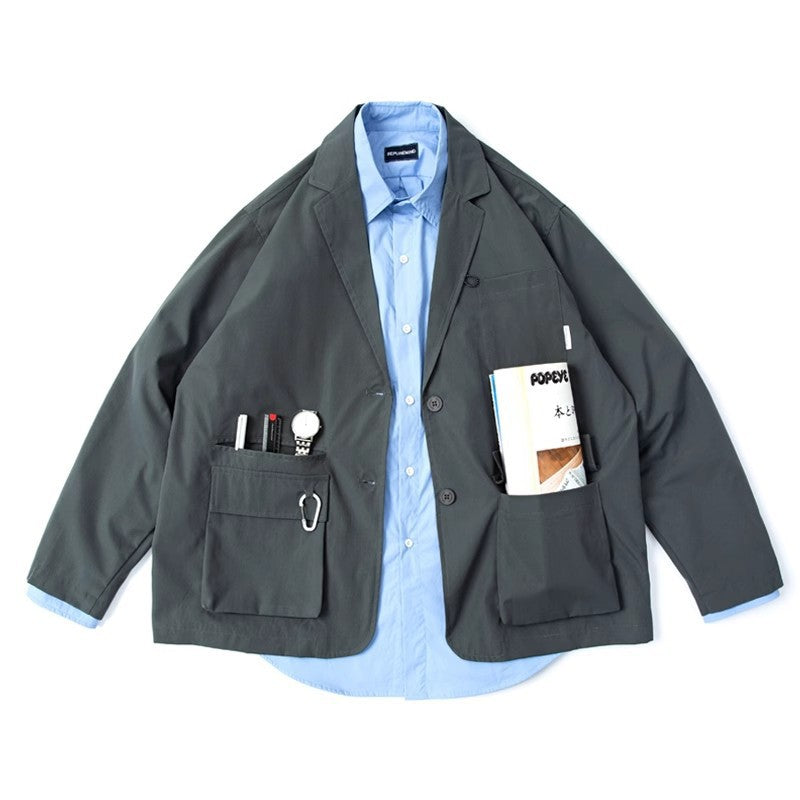 Unisex Loose-Fitting Utility Blazer with Multifunction Pockets Mune Fashion