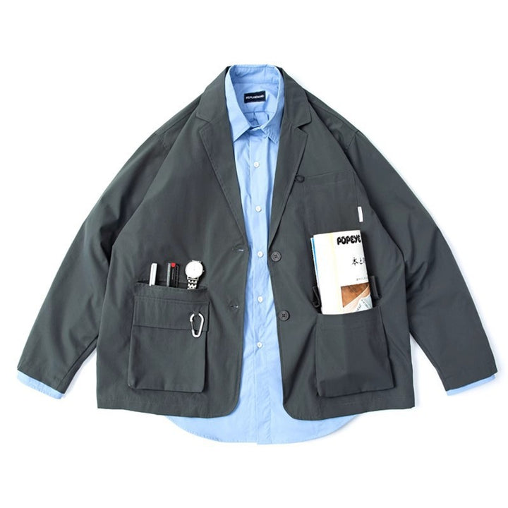 Unisex Loose-Fitting Utility Blazer with Multifunction Pockets Mune Fashion