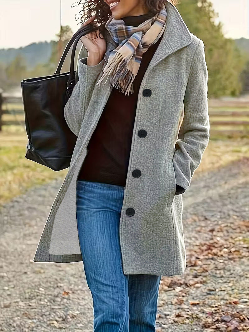 Women's tailored wool blend coat with large button placket and side pockets Mune Fashion