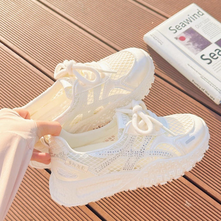 Women's Sporty Sneakers with Breathable Mesh Design and Sparkling Accents Mune Fashion