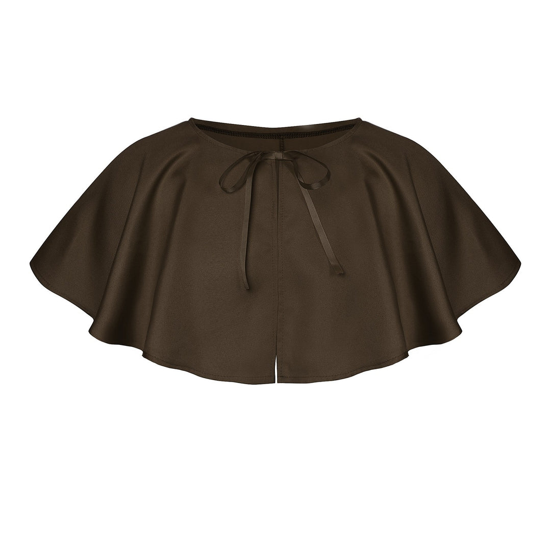 Unisex multi-layered hooded cloak with wide drape and satin ribbon closure Mune Fashion
