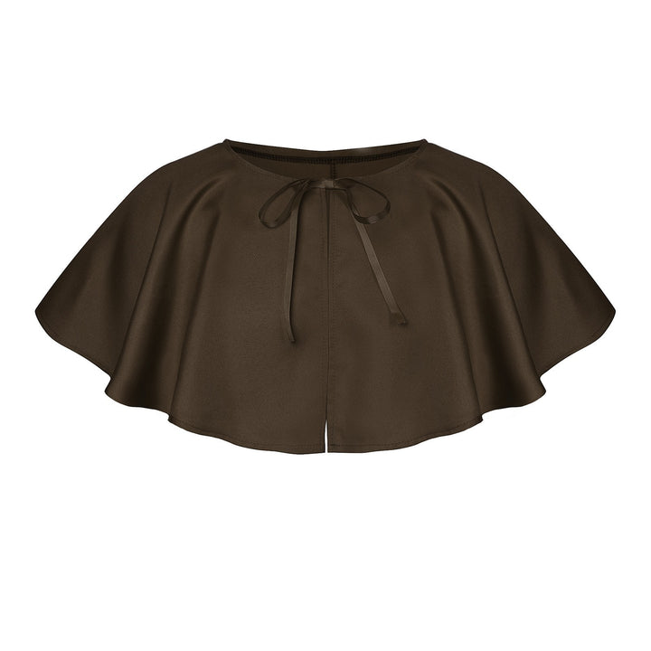 Unisex multi-layered hooded cloak with wide drape and satin ribbon closure Mune Fashion