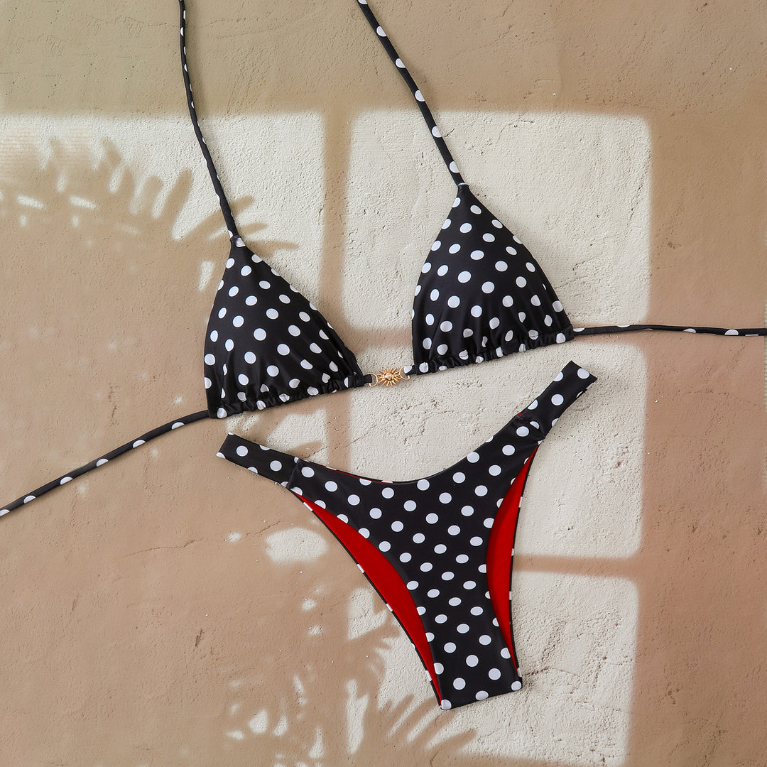 Women's triangle bikini with elegant polka dot design and fashionable contrast Mune Fashion