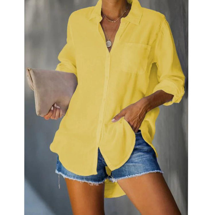 Women's casual shirt with chest pocket and long sleeves Mune Fashion
