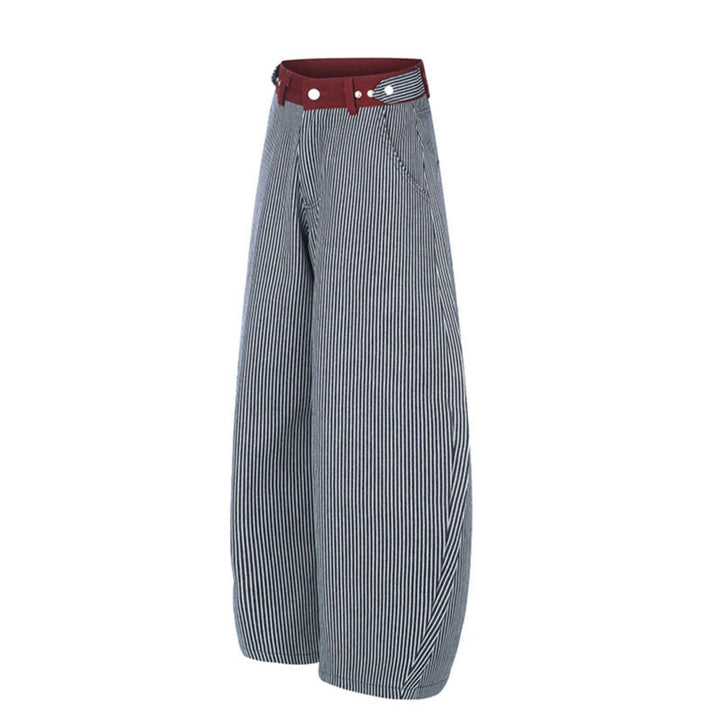 Women's Wide High-Waist Palazzo Culotte with Maritime Pinstripes and Contrasting Waist Detail Mune Fashion