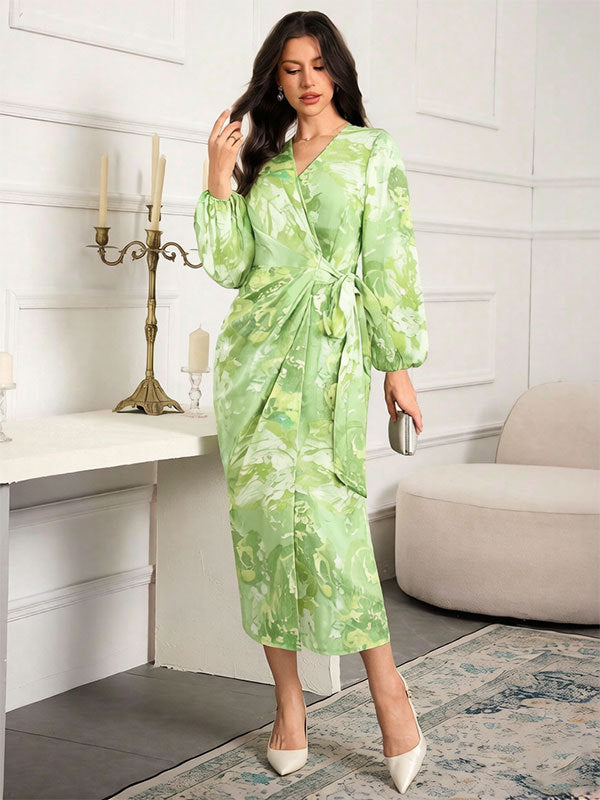 Women's Elegant Wrap Dress with Floral Accents Mune Fashion