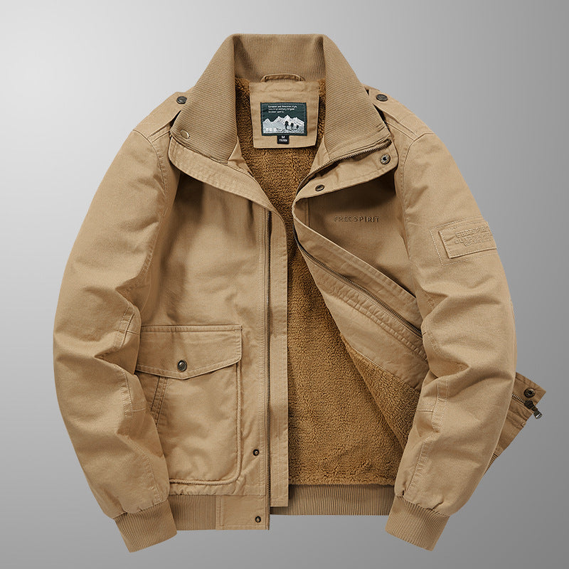 Men's Thermo-Canvas Blouson with full Teddy lining, ribbed collar, and utility patch pockets Mune Fashion