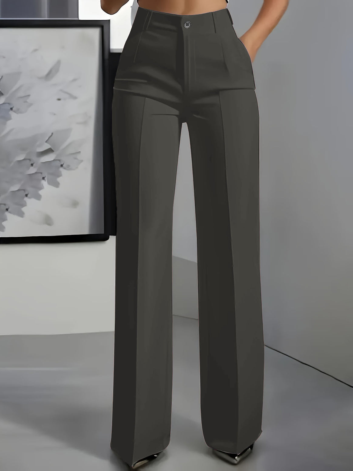 Women High-Waisted Palazzo Pants with Crease and Front Pockets Mune Fashion