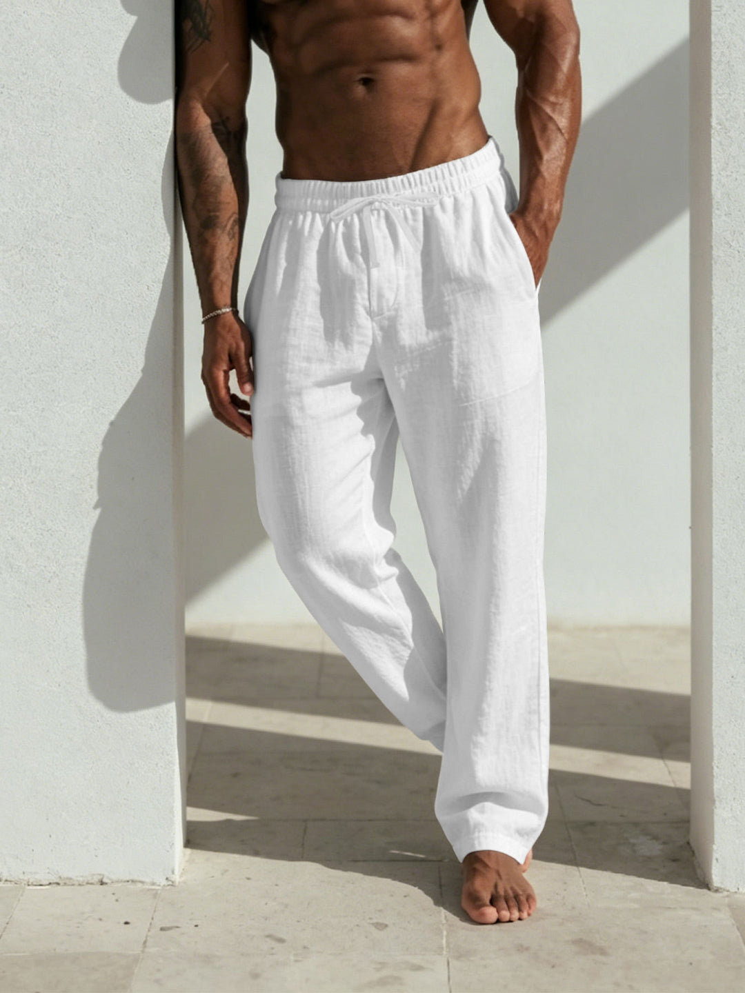 Men's Summer Relaxed Pants made of Linen Blend with Straight Leg and Drawstring Mune Fashion