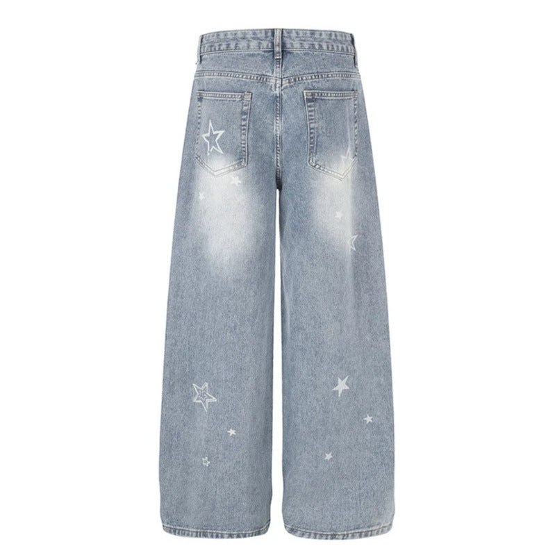 Ladies Wide Distressed Palazzo Jeans with Star Embroidery Mune Fashion