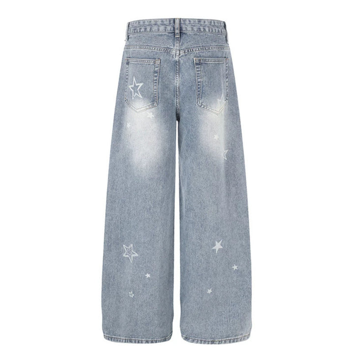 Ladies Wide Distressed Palazzo Jeans with Star Embroidery Mune Fashion