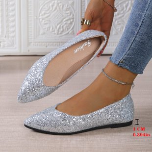 Women Glitter Ballet Flats with Pointed Toe and Flat Sole Mune Fashion