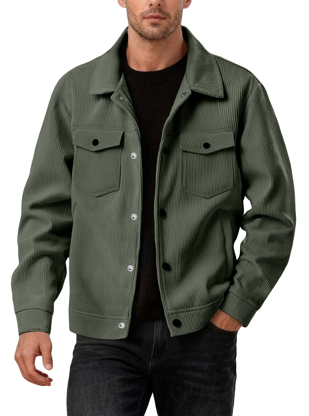 Men's cord jacket in the classic work jacket style with snap buttons and chest pockets Mune Fashion